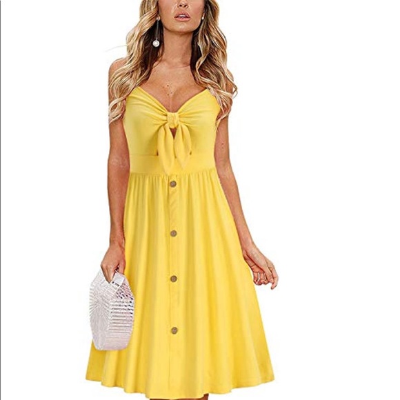 Yellow MIDI SLEEVELESS SEXY VNECK Dress - Picture 2 of 6